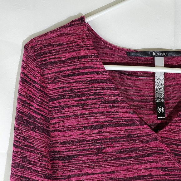 Kensie Magenta/Black Heathered 3/4 Sleeve Fit and Flare Dress - Size Medium - Picture 3 of 12